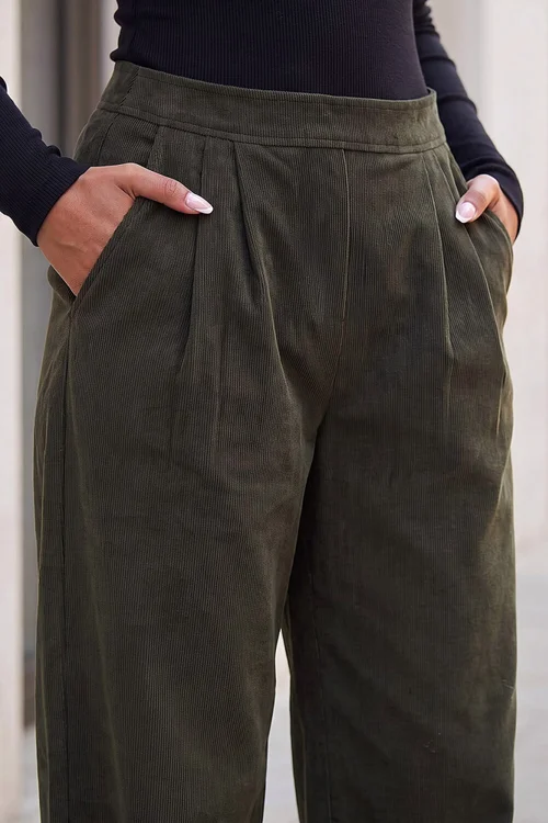 Roman Khaki Cord Wide Leg Trousers - 18 Image 4