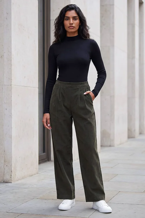 Roman Khaki Cord Wide Leg Trousers - 18 Image 2
