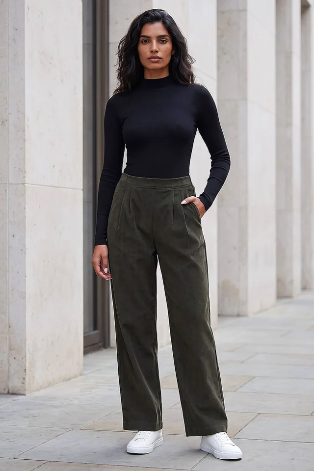 Roman Khaki Cord Wide Leg Trousers