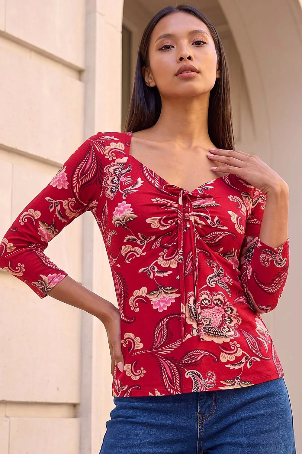 Roman Red Petite Drawstring Top - 8 Image 2