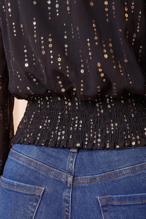 Roman Black Petite Printed Foil V-Neck Top - 14 Image 4