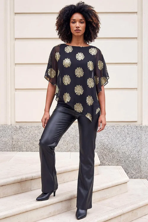 Roman Black Floral Jacquard Overlay Top - 20 Image 3