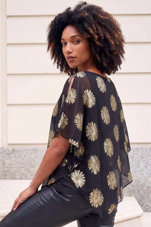 Roman Black Floral Jacquard Overlay Top - 20 Image 4