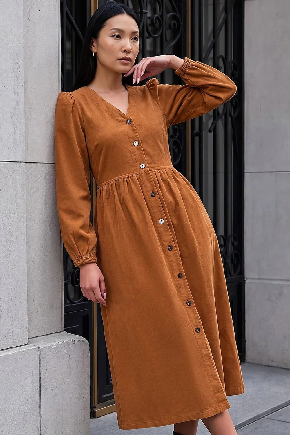 Roman Amber Button Through Corduroy Dress - 12 Image 2