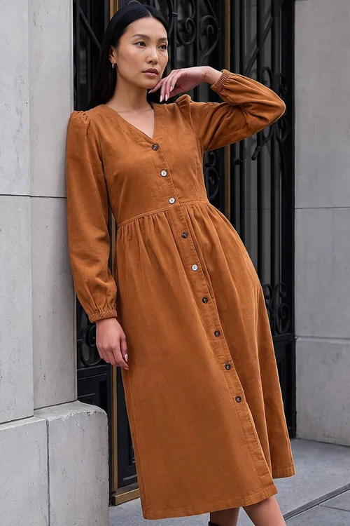 Roman Amber Button Through Corduroy Dress - 12 Image 2