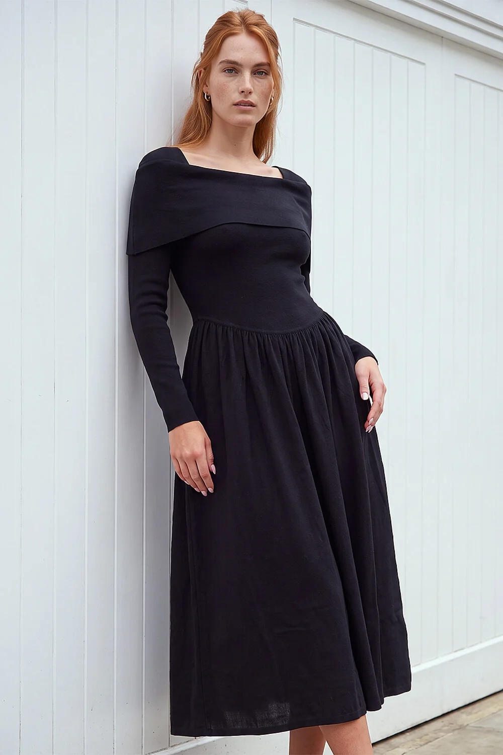 Roman Black Bardot Knitted Midi Dress - 10 Image 1