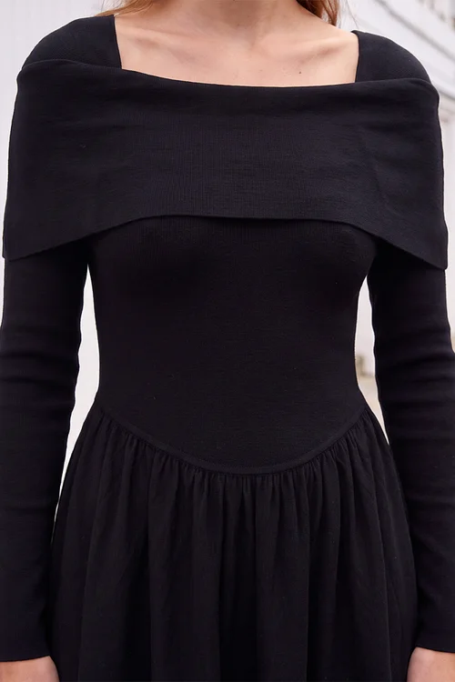 Roman Black Bardot Knitted Midi Dress - 10 Image 4