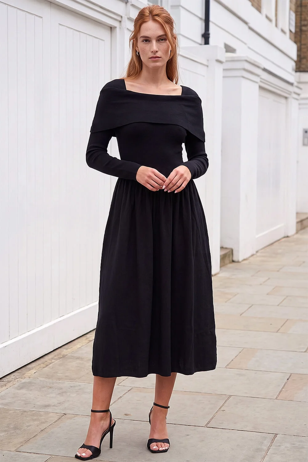 Roman Black Bardot Knitted Midi Dress - 10 Image 2
