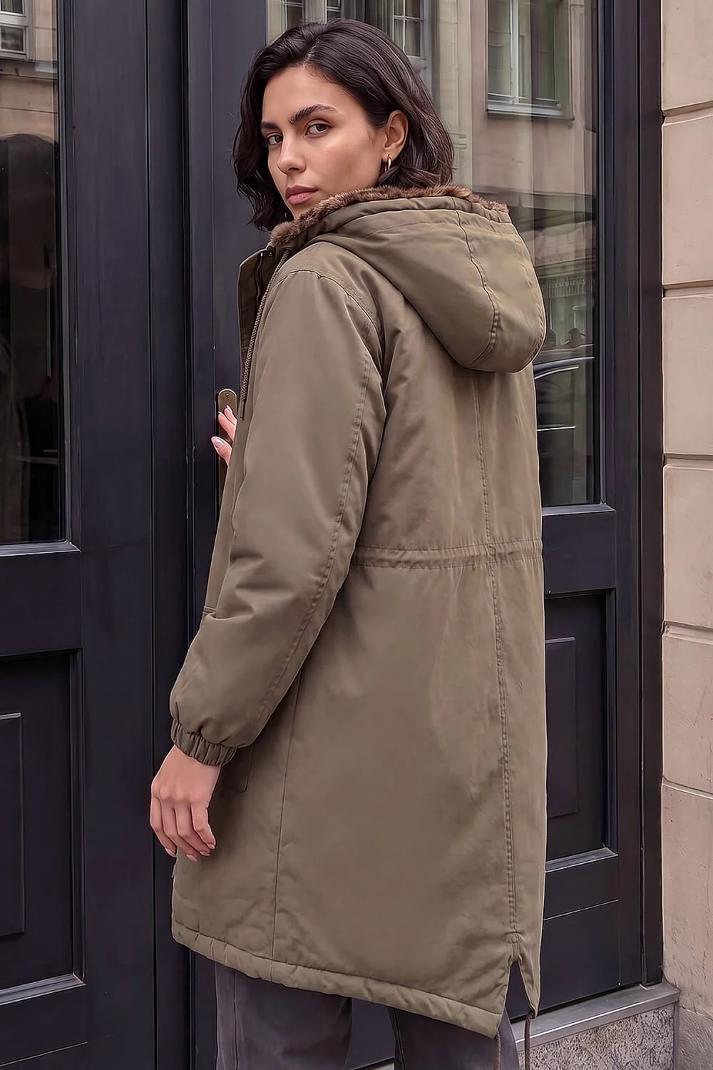 Roman Khaki Animal Faux Fur Parka Coat - 14 Image 4