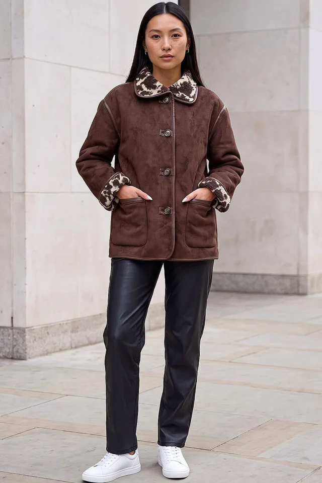 Roman Chocolate Bonded Teddy Coat