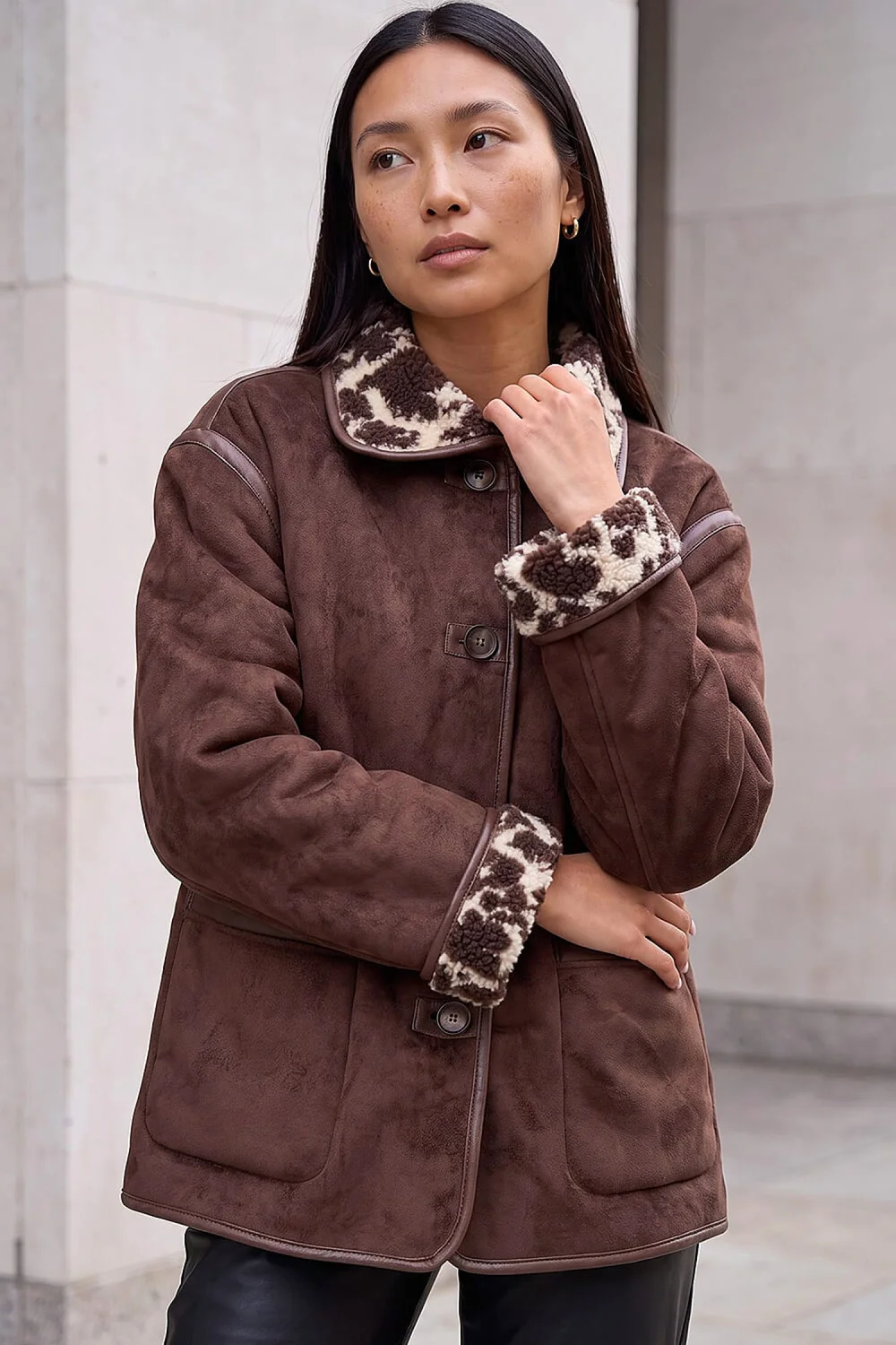 Roman Chocolate Bonded Teddy Coat - 14 Image 3