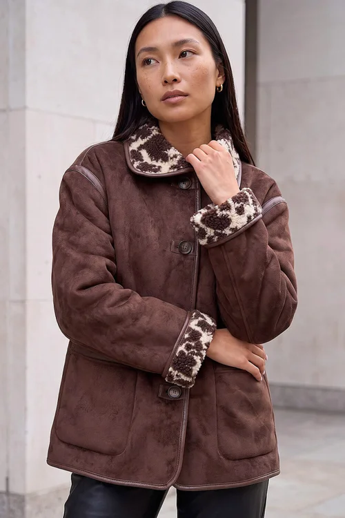 Roman Chocolate Bonded Teddy Coat - 14 Image 3