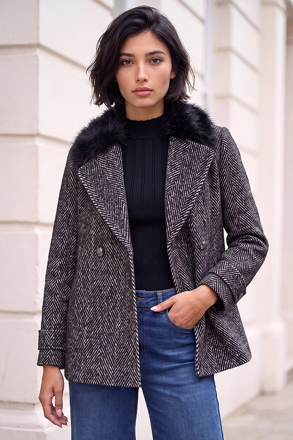 Roman Black Petite Jacquard Coat - 14 Image 1