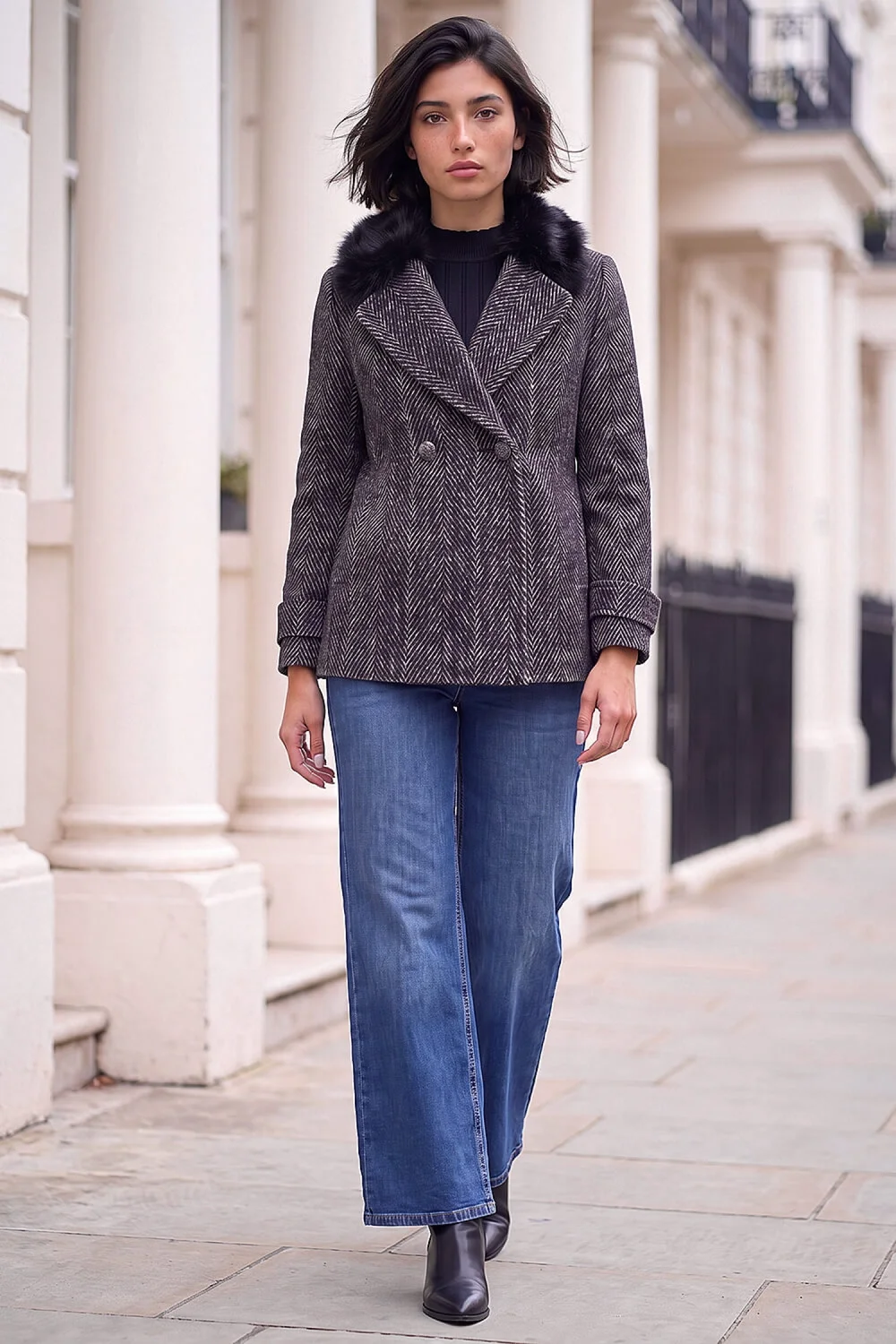 Roman Black Petite Jacquard Coat - 14 Image 2