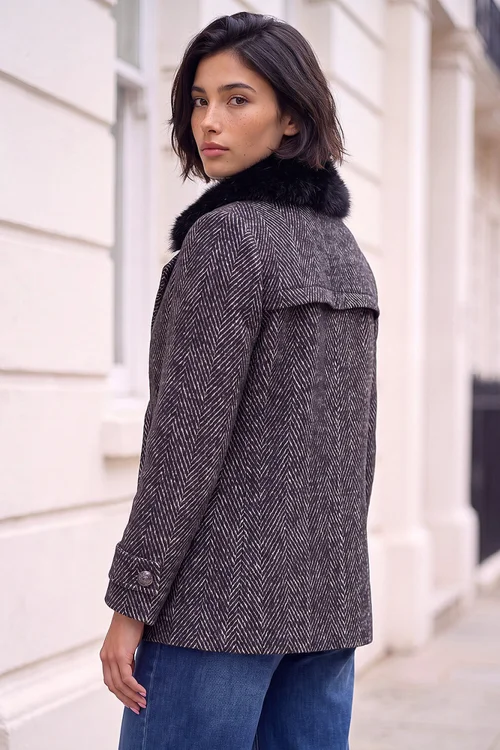 Roman Black Petite Jacquard Coat - 14 Image 4