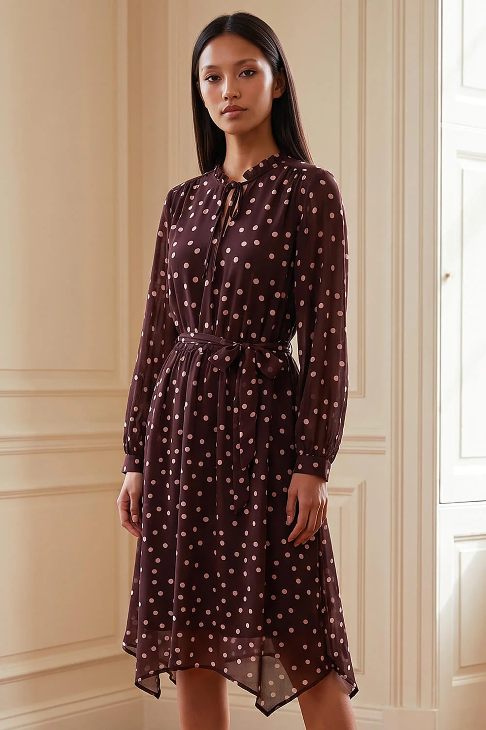 Roman Chocolate Petite Polka Dot Midi Dress - 8 Image 1