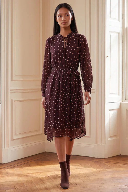 Roman Chocolate Petite Polka Dot Midi Dress - 8 Image 3