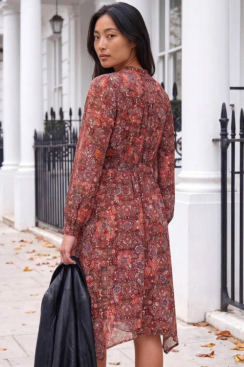 Roman Rust Petite Paisley Tie Front Midi Dress - 14 Image 4