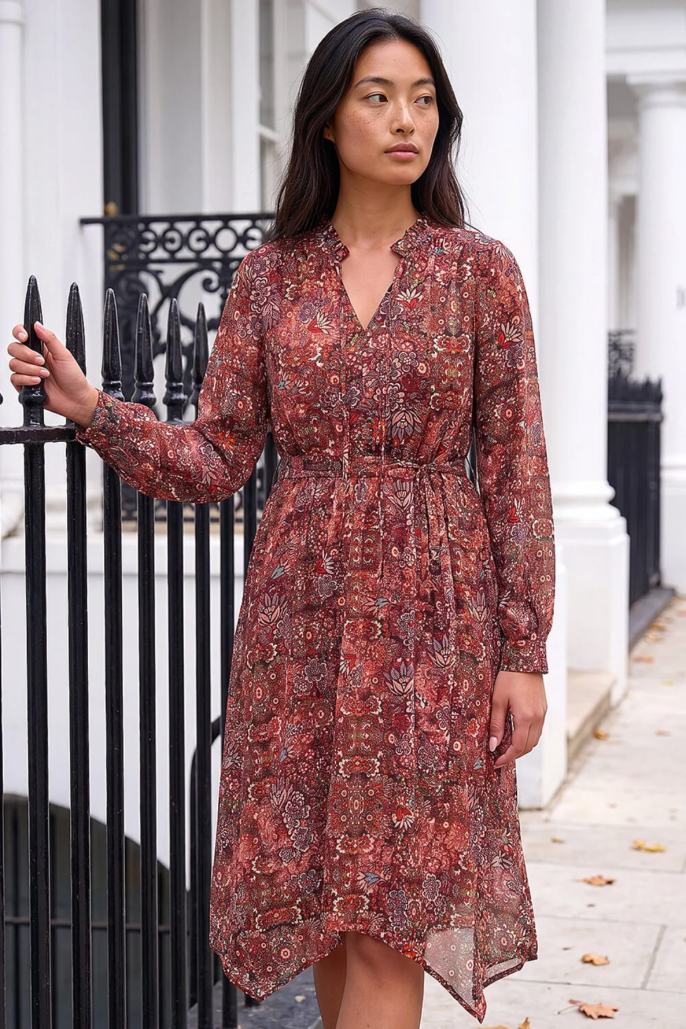 Roman Rust Petite Paisley Tie Front Midi Dress - 14 Image 1