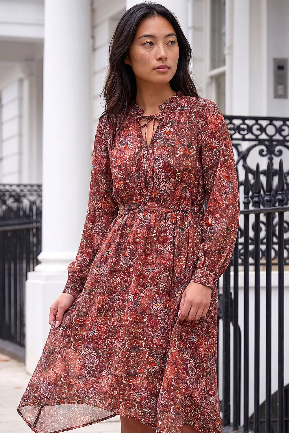 Roman Rust Petite Paisley Tie Front Midi Dress - 14 Image 2