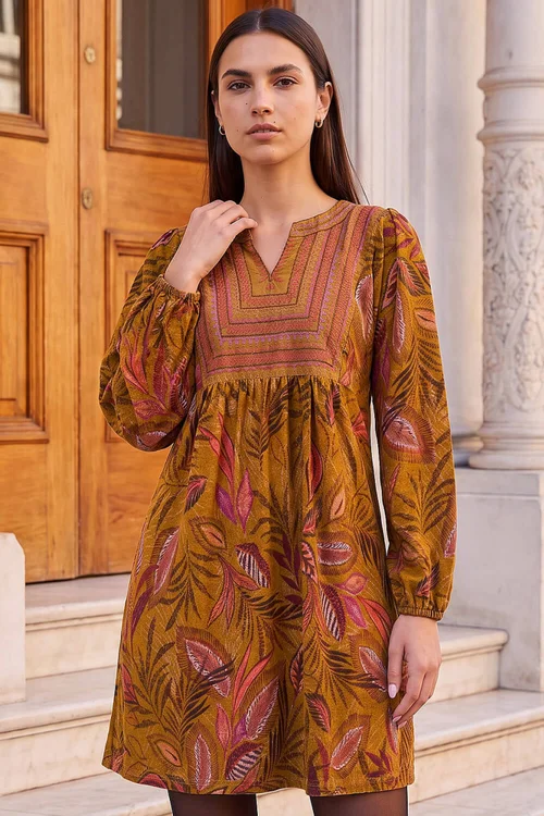 Roman Amber Leaf Embroidered Panel Dress - 16 Image 1