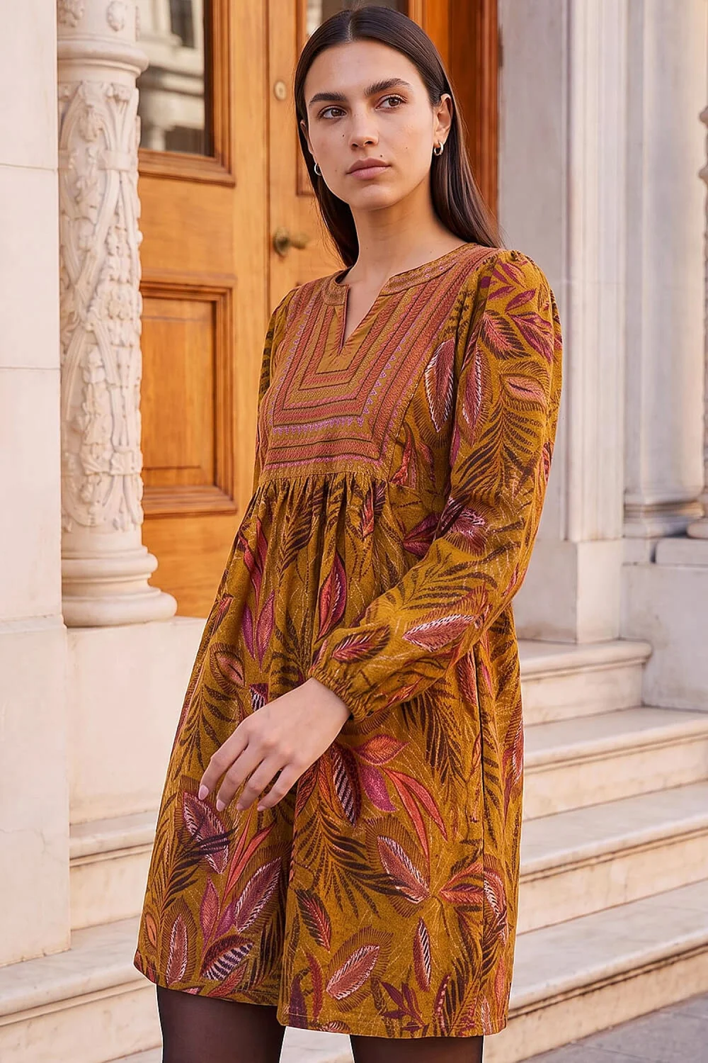 Roman Amber Leaf Embroidered Panel Dress - 16 Image 3