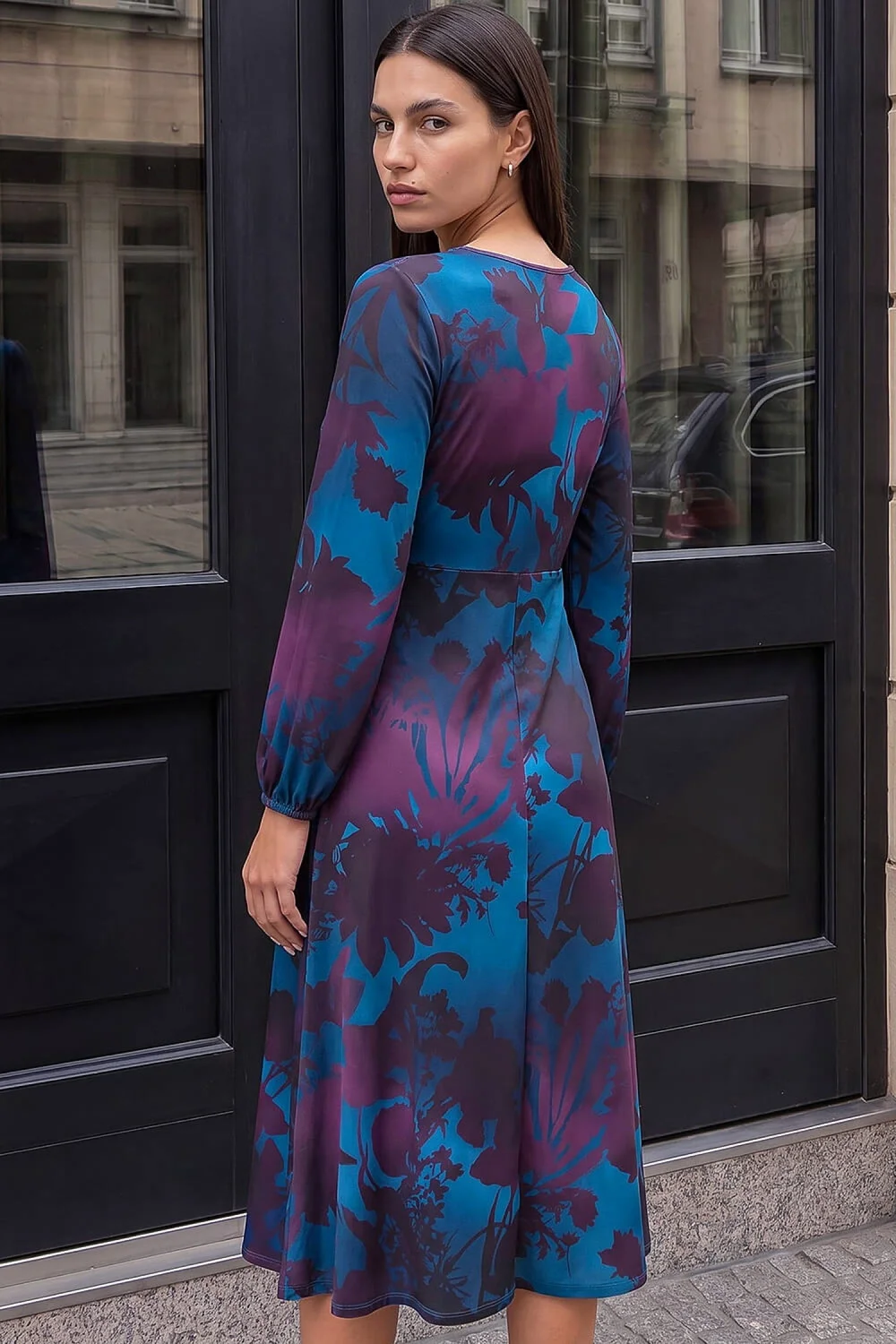 Roman Teal Floral Fit And Flare Dress - 10 Image 3