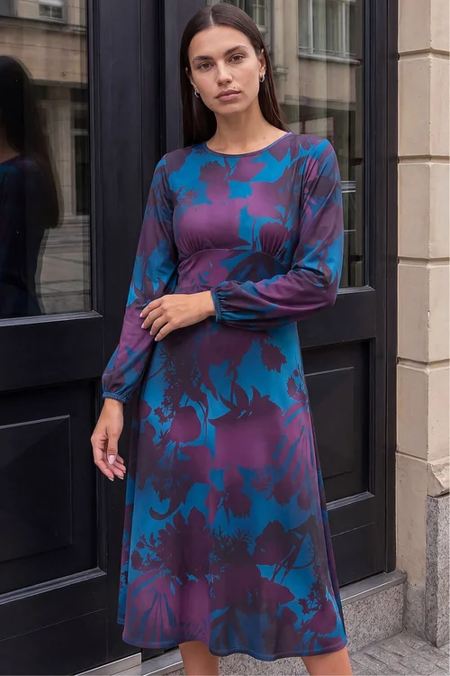Roman Teal Floral Fit And Flare Dress - 10 Image 2