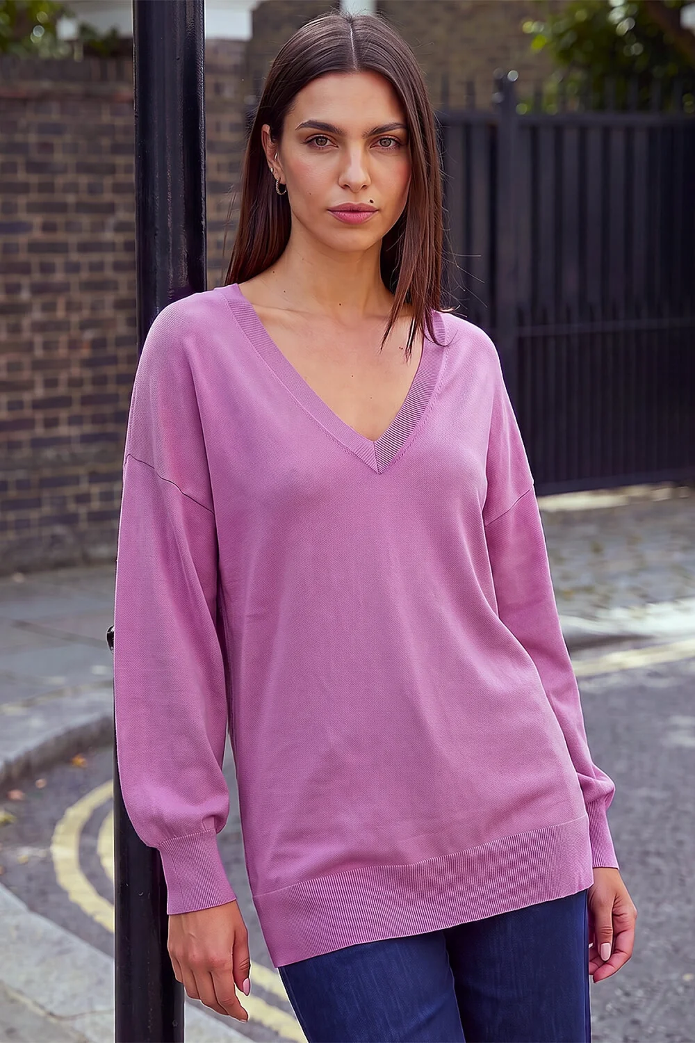 Roman Pink Plain V-Neck Stretch Jumper - 12 Image 1