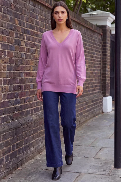 Roman Pink Plain V-Neck Stretch Jumper - 12 Image 2