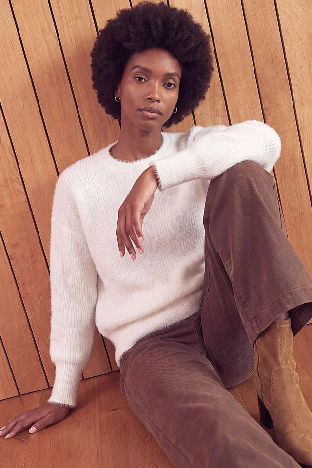 Roman White Fluffy Crew Knit Jumper