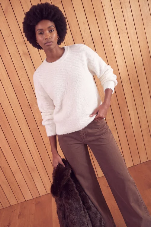 Roman White Fluffy Crew Knit Jumper - 14 Image 3