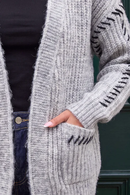 Roman Grey Blanket Stitch Cardigan - 16 Image 4
