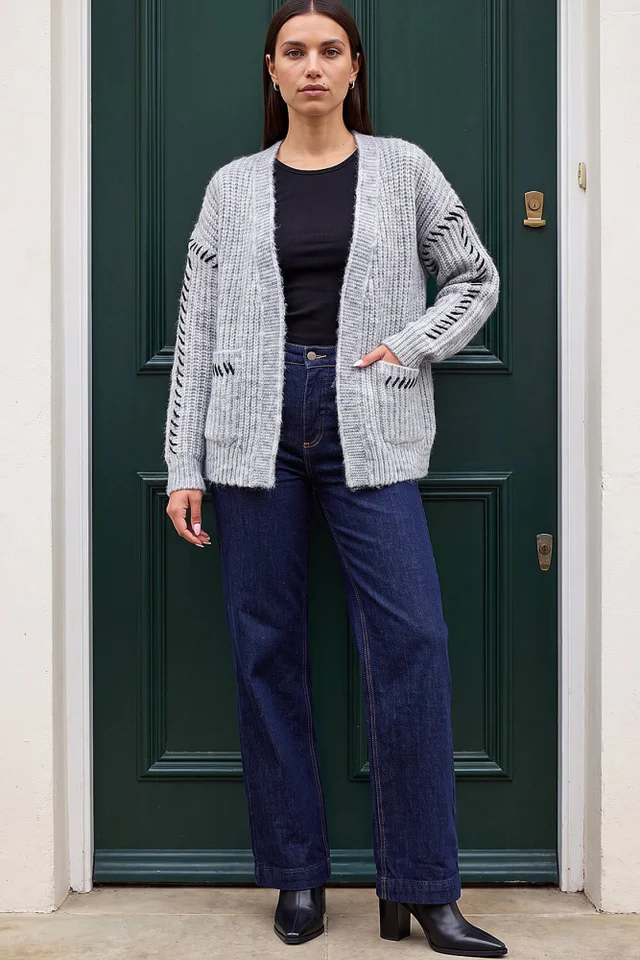 Roman Grey Blanket Stitch Cardigan