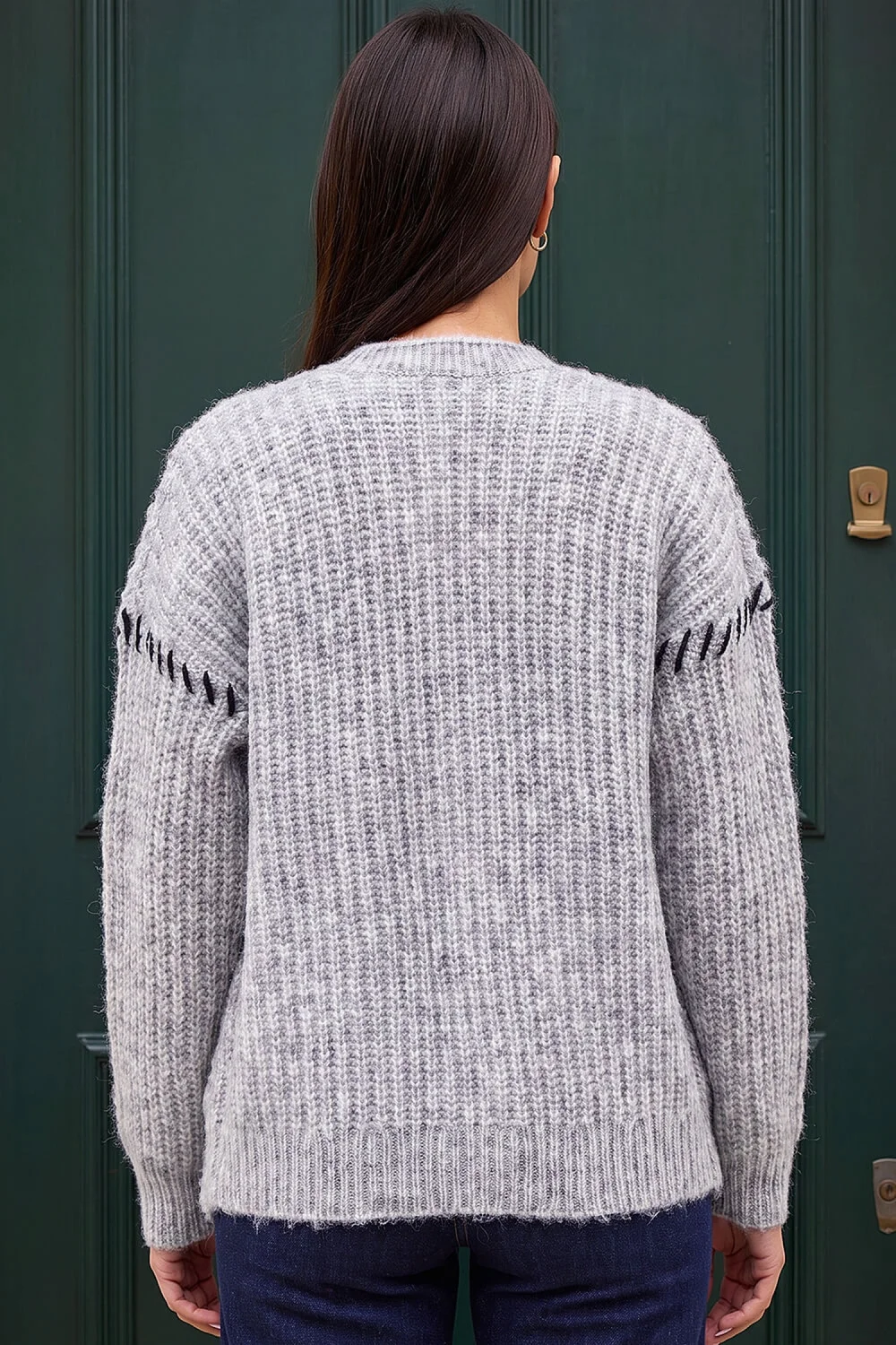 Roman Grey Blanket Stitch Cardigan - 16 Image 3