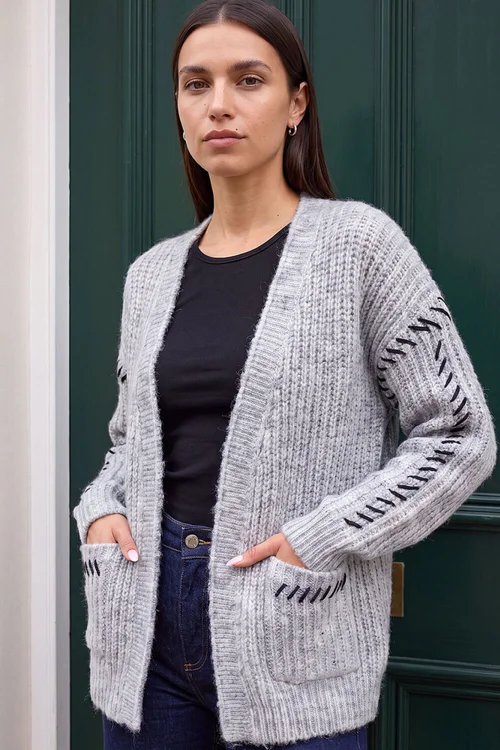 Roman Grey Blanket Stitch Cardigan - 16 Image 1