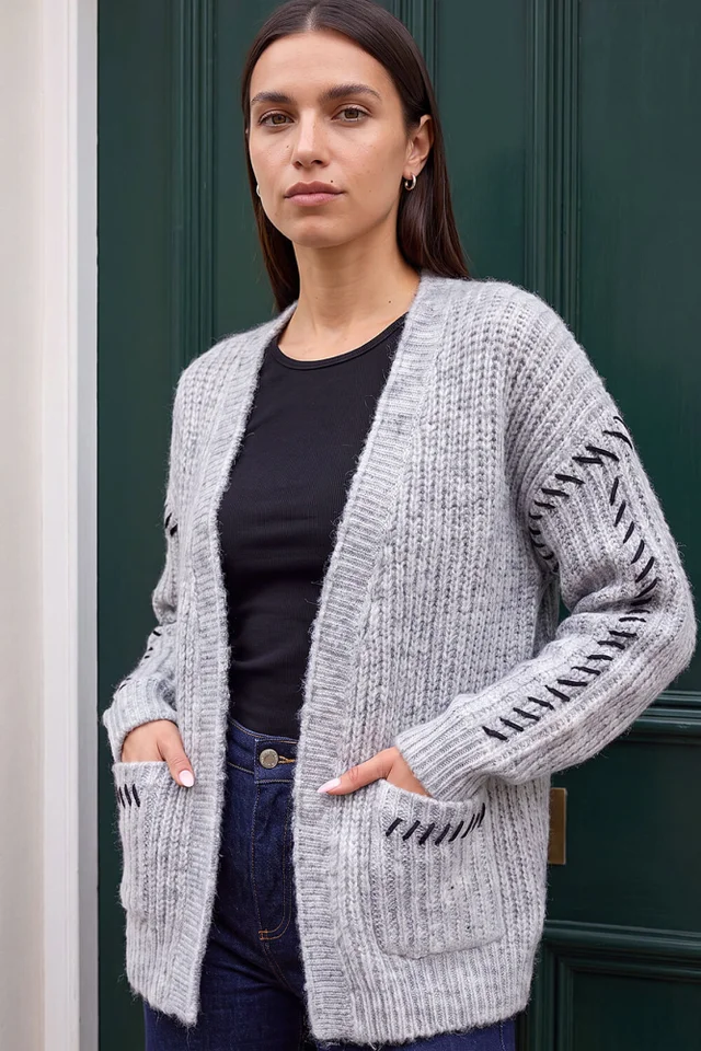 Roman Grey Blanket Stitch Cardigan
