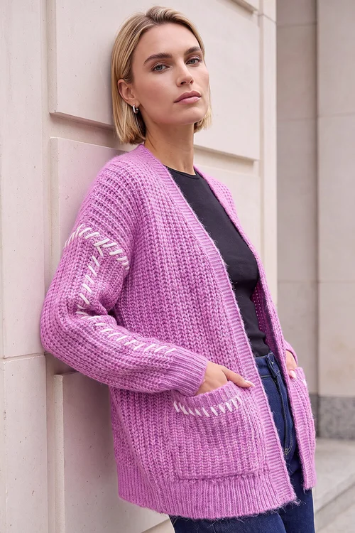 Roman Pink Blanket Stitch Cardigan - 18 Image 3