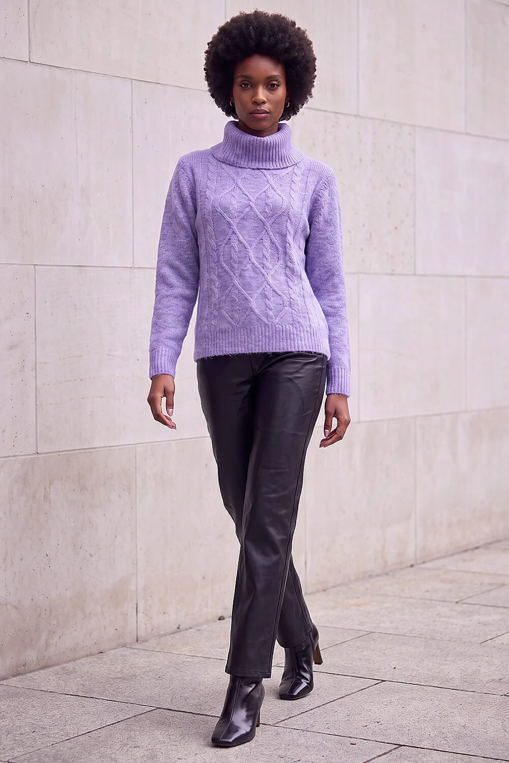 Roman Lavender Soft Cable Roll Neck Jumper - 14 Image 2