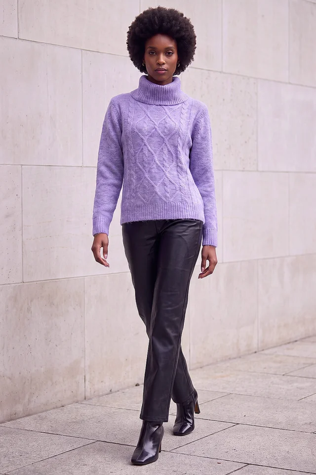 Roman Lavender Soft Cable Roll Neck Jumper