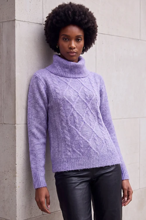 Roman Lavender Soft Cable Roll Neck Jumper - 14 Image 1