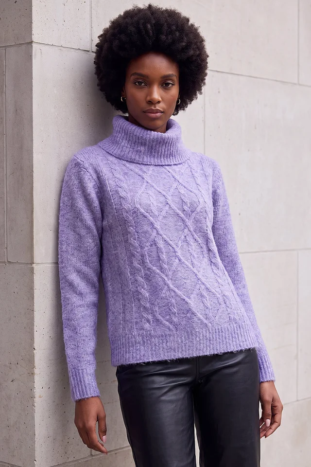 Roman Lavender Soft Cable Roll Neck Jumper