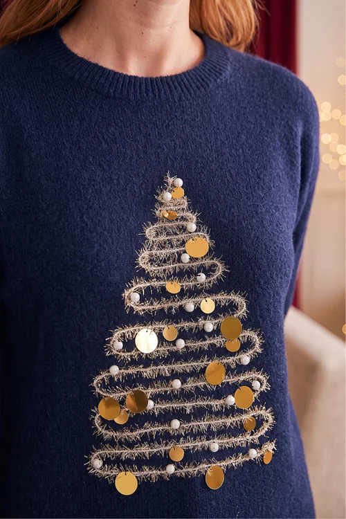 Roman Navy Sparkle Xmas Tree Jumper - 16 Image 4