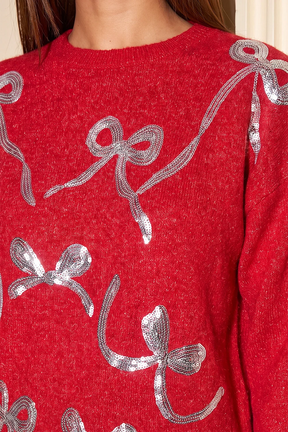Roman Red Sequin Bow Jumper - 18 Image 4