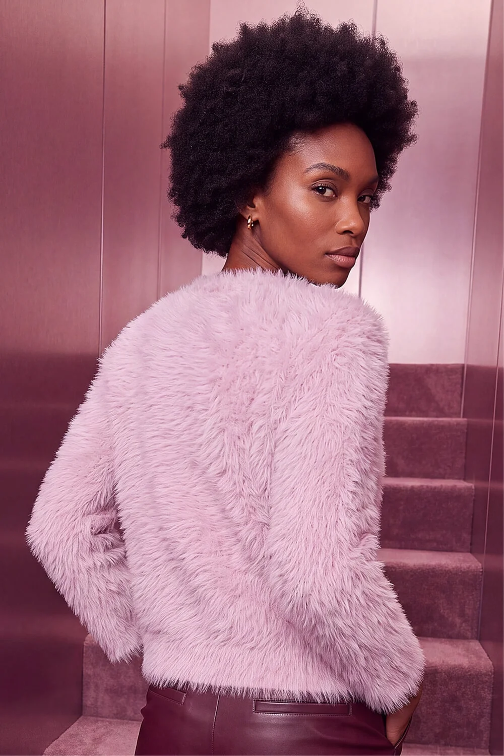 Roman Light Pink Fluffy V-Neck Cardigan - 12 Image 4