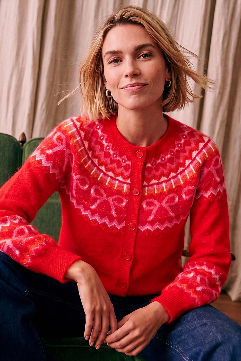 Roman Red Jacquard Bow Knit Cardigan - 14 Image 3