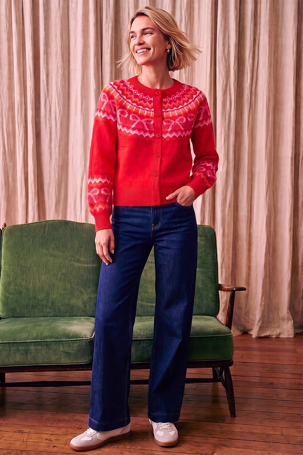 Roman Red Jacquard Bow Knit Cardigan - 14 Image 2