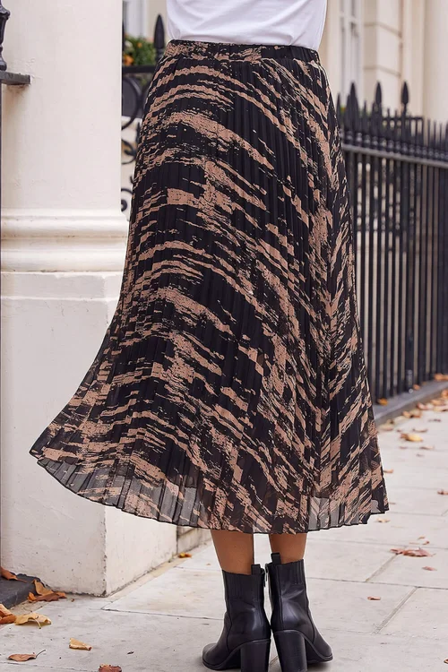 Roman Black Petite Abstract Pleated Skirt - 18 Image 3