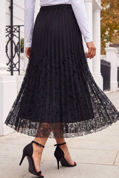 Roman Black Petite Lace Pleated Skirt - 14 Image 3