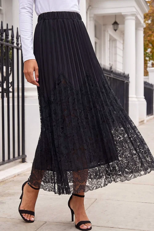 Roman Black Petite Lace Pleated Skirt - 14 Image 1